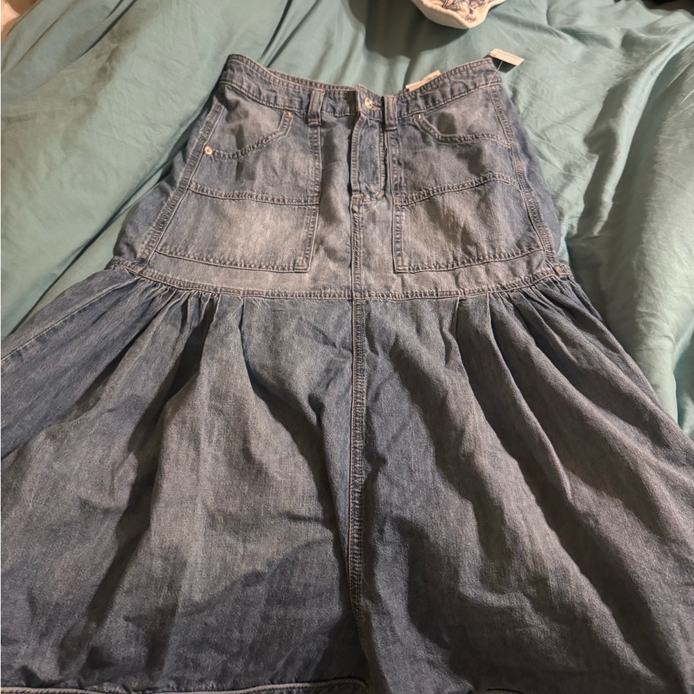 We The Free Blue A-Line Denim Skirt